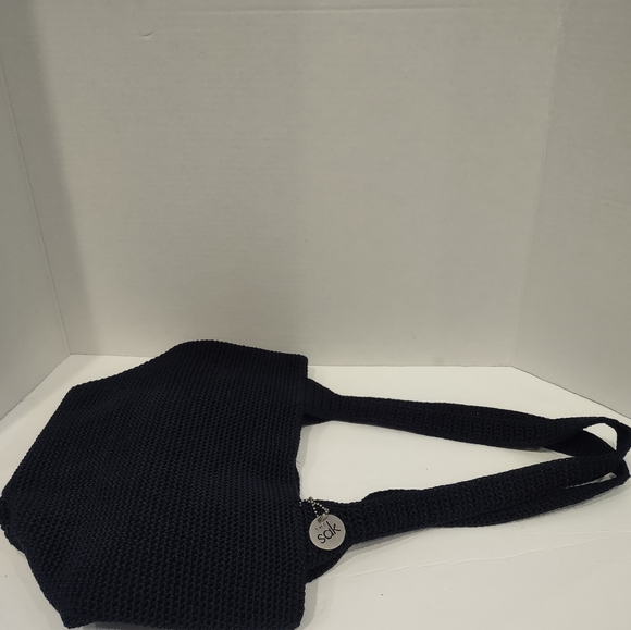 EUC The SAX Knit Crochet Bucket BAG SHOULDER w/Tag Dark Navy Blue - Picture 6 of 7